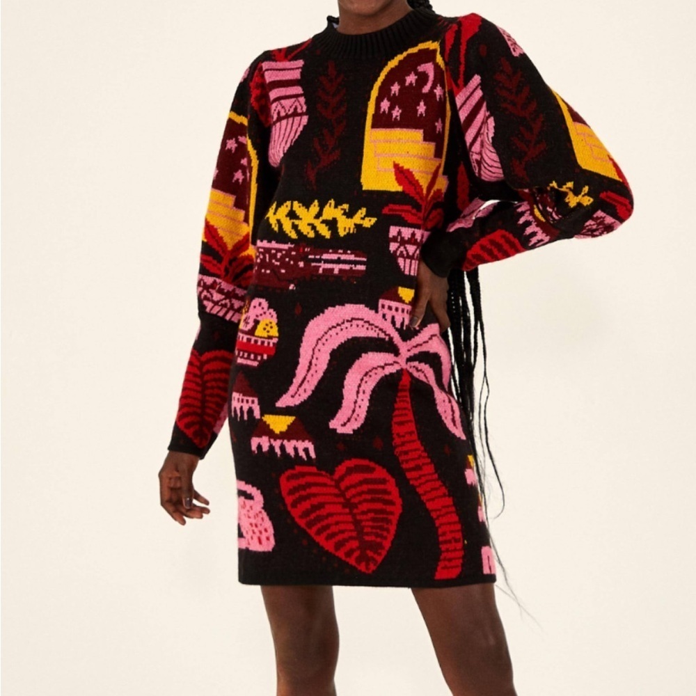 Farm Rio black tropical magic sweater dress size Small